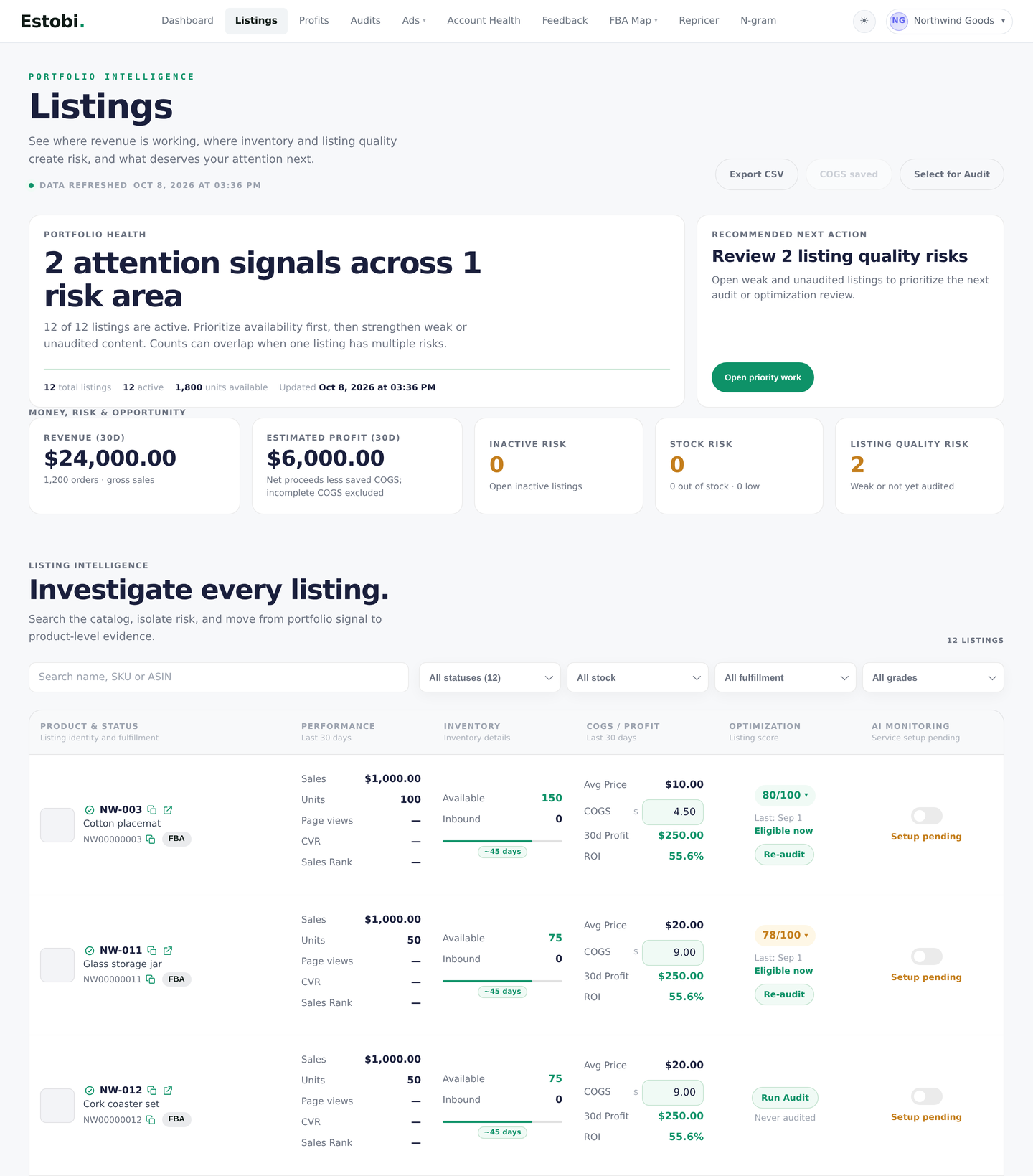 Real sample listings portfolio: review two listing quality risks.